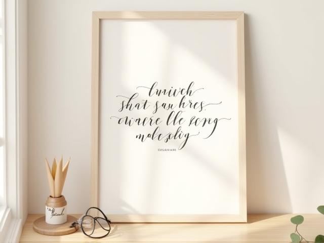 A framed calligraphic art piece with an inspiring quote