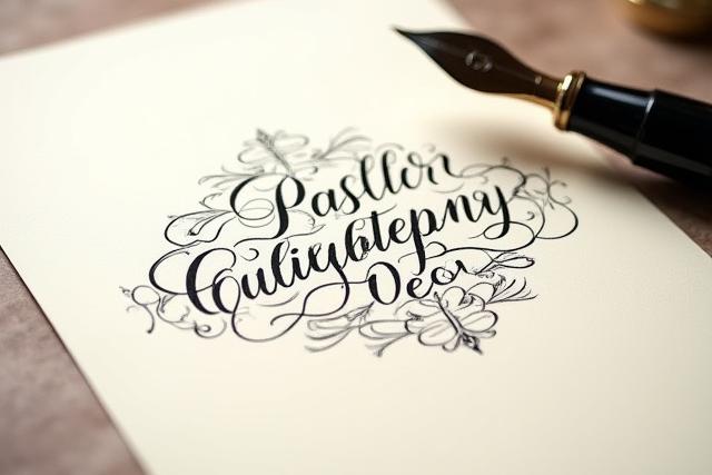 An elegant calligraphy piece featuring intricate flourishing around words